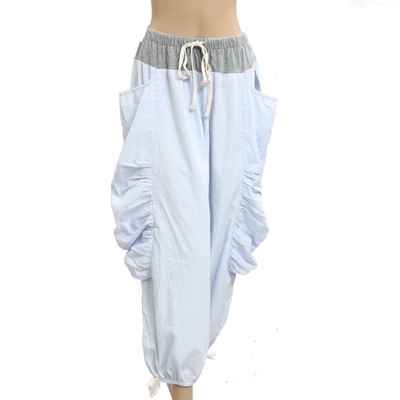 Free people Free-est Heather Pants Pull-On Ruched Jogger Blue Cotton M 283544 - Picture 5 of 9